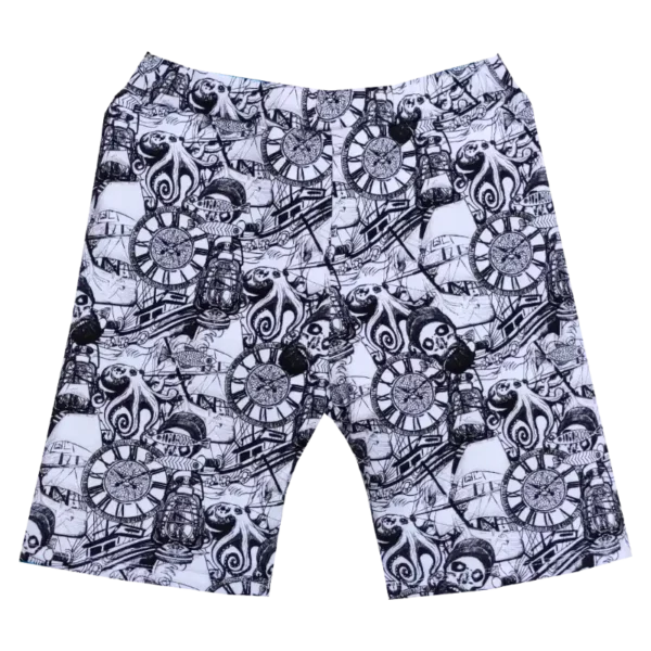 Bermudy s piráty černobílé